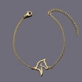 Detailed close-up of a gold-plated horse head pendant on a polished link chain with clasp - Gold