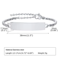 Customizable polished silver stainless steel ID bracelet with adjustable box chain - Style 16 Kids (Silver/Blank Curved Plate/Box Chain)