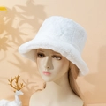 Winter white faux rabbit fur bucket hat with thick plush texture and minimalist design - M (56-58cm) / White