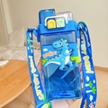 Blue square kids water bottle with a dinosaur silicone sleeve and shoulder strap - 520ml / 2055 Blue Dinosaur