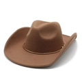 Classic coffee brown wool felt western cowboy hat with stylish gold metal ring trim - Khaki