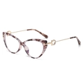 Purple tortoise cat eye TR90 glasses frame with gold metal gancini ring detail - Pink Leopard Gold Frame Anti-Blue Light