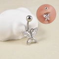 Silver butterfly belly button ring with sparkling zircon stones in a stylish design - 1.6*10mm / Artistic Transparent Zircon Butterfly (G)