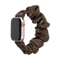 Elastic bronze metallic scrunchie watch band compatible with Apple Watch series - 38/40mm S Size Black Plastic Connector / Amber Gold