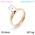 Anillo de acero de titanio chapado en oro rosa 4mm con una circonia de corte cuadrado - US 6 / Estilo Pulido Simple (KR100646-K) / 4mm / Oro rosa