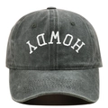 Detailed close-up of HOWDY embroidery on washed cotton retro vintage baseball cap - Adjustable / Army Green