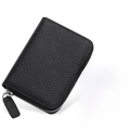 Black litchi grain leather accordion card holder with RFID protection and silver zipper - JP-6003 Style / Black
