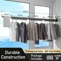 Black tri-fold wall-mounted laundry rack in space aluminum with 15 windproof holes - Windproof Black (3-Fold/15 Holes)