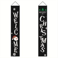 Lot de bannières de porte de Noël noires avec texte Welcome et Merry Christmas - Style Bonhomme de Neige et Sapin Noir (Christmas-07)
