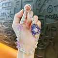 Handmade purple beaded phone strap with sparkly rhinestone heart teddy bear charm. - Purple