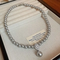 Detail of grey pearl necklace with a sparkling teardrop zircon pendant in a jewelry box - 5# Necklace-Grey-Water Drop Pendant