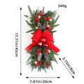 LED Christmas teardrop swag with pine needles, red berries, cones and a large bow - K1-23 Spruce Swag (Warm Light)