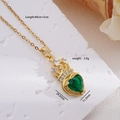 Collana vintage in oro 18K con gemma cuore verde smeraldo e ciondolo a corona - Gemma 933-Cuore Corona