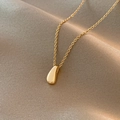 Polished gold teardrop pendant necklace on silk fabric with minimalist cross chain - Titanium Steel Gold Style (X488)