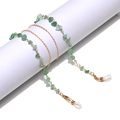Gold chain glasses holder with natural green aventurine stones and non-slip loops - Gold / Green Crushed Stone