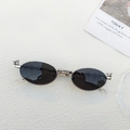 Oval silver metal sunglasses with grey lenses and crown rhinestone accents on the frame - Silver Frame Grey Lens