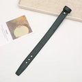 Macro detail of deep green leather wrist strap with metal buckle on white surface - Dark Green