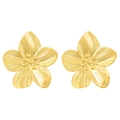 Vintage golden stainless steel five-petal flower earrings with textured metallic finish - Vertical Stripe Five-petal Flower (N-1077)