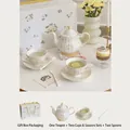 Juego de té de cerámica de camelia retro francés con motivos de gatos y caja de regalo - Juego de Té en Caja de Regalo (1 Tetera 2 Tazas 2 Platos 2 Cucharas)