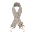 Close-up of jacquard ethnic guitar strap with light blue geometric pattern and gold hardware - Light Blue