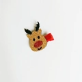 Pince à cheveux renne dorée pailletée avec tissu rouge festif pour filles - Cerf