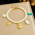 Bracelet de perles élégant avec breloques coquillage doré et corail bleu marine - Style Océan Corail Bleu Or (B1759)