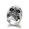 Vintage silver skull ring with distressed finish and detailed gothic relief design - US 9 / Vintage Skull Style (KR92755-KHX)