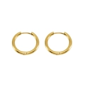 Detail view of round 18K gold-plated stainless steel hoop earrings with polished finish - 2.0*8mm / Gold