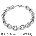 Polished silver stainless steel thick link chain bracelet, 210mm length and 9mm width - 210x9mm Silver Style (KB202811-Z)