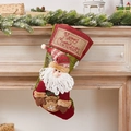 Christmas stocking with Santa Claus 3D doll and Merry Christmas embroidery on fireplace - Retro Santa Stocking