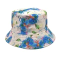 Close-up of artistic blue floral watercolor print on a summer bucket hat detail - M (56-58cm) / Blue Watercolor Floral (5#)