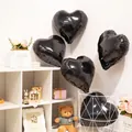 Set of 10 black heart-shaped 18-inch foil balloons with white ribbon for party decor - 18 Inch Black Heart (10PCS)