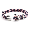 Detail of nautical braided rope bracelet in blue and pink with a silver anchor clasp - Blue Pink Rope Silver Buckle