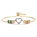 Detail of adjustable gold heart bracelet with micro-paved multi-color cubic zirconia - Hollow Heart Rainbow Style