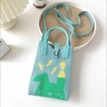 Mini sac tricoté bleu clair avec motif lapin mignon et bandoulière pour femmes - Chat à Oreilles Pliées Cyan (Sac de Téléphone)
