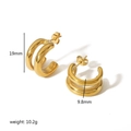 Minimalist double-layer C-shaped 18k gold-plated stainless steel hoop earrings for women - Golden Style (TE6339-G)