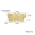Gold hip hop grillz set made of brass with diamond cut design and product dimensions - Full Teeth Set / Gold