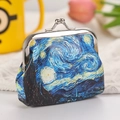 Mini kiss-lock coin purse featuring Van Gogh Starry Night print in smooth PU leather - 3003-3# Van Gogh Starry Sky