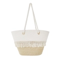 Bohemian fringe woven tote bag in white and beige cotton rope with rope handles - Large / Earthy Yellow