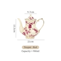 French retro 900ml ceramic teapot with red floral pattern and gold trim detailing - 30oz / Red Floral Palace Pot