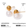 Minimalist gold stainless steel earring with white pearl drop, waterproof design - Gold Ball with Pearl Stud Earrings (JDE2405054)