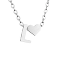 Collana in acciaio inossidabile argento lucido con lettera L e pendente cuore - L-Acciaio