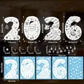 Size guide for 2026 Christmas window stickers featuring reindeer and snowflake decals - 2026 Christmas New Year Style / 30x20cm (5 Sheets) / White
