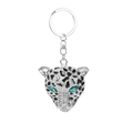 Dettaglio portachiavi a testa di leopardo argento con occhi verdi e strass brillanti - Testa di Pantera Argento (Occhi Verdi)