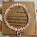 Pink rose quartz beaded bracelet with silver ladybug charm and kraft card display - Rose Quartz Ladybug With Card