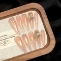 Handgemaakte perzik aurora gradiënt stiletto nepnagels met fonkelende strass-steentjes - Extra Klein (XS) / 2624 Stiletto Stijl
