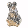 Brown and black mottled natural stone puppy figurine with a smooth polished finish - Blue Flash Stone