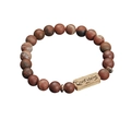 Natural reddish brown stone bead bracelet with a gold metal bar engraved with Confident - Red Brown Ore-Confident