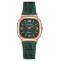 Elegant square rose gold quartz watch with dark green dial and crocodile leather strap - Green