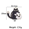 Halloween black cat and skull enamel pendant with gold trim for DIY jewelry making - 3# Cat Hugging Skull